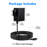 1.5m AC Adapter PD 15V/2.6A Fast Charger for Switch Game Console, Dock, Controller