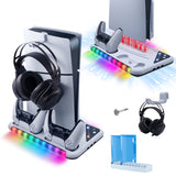 DOBE Multifunctional RGB Cooling Stand with Headphone Hook for PS5/PS5 Slim Console-White(TP5-3557)