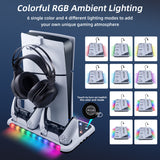 DOBE Multifunctional RGB Cooling Stand with Headphone Hook for PS5/PS5 Slim Console-White(TP5-3557)