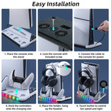 DOBE Multifunctional RGB Cooling Stand with Headphone Hook for PS5/PS5 Slim Console-White(TP5-3557)